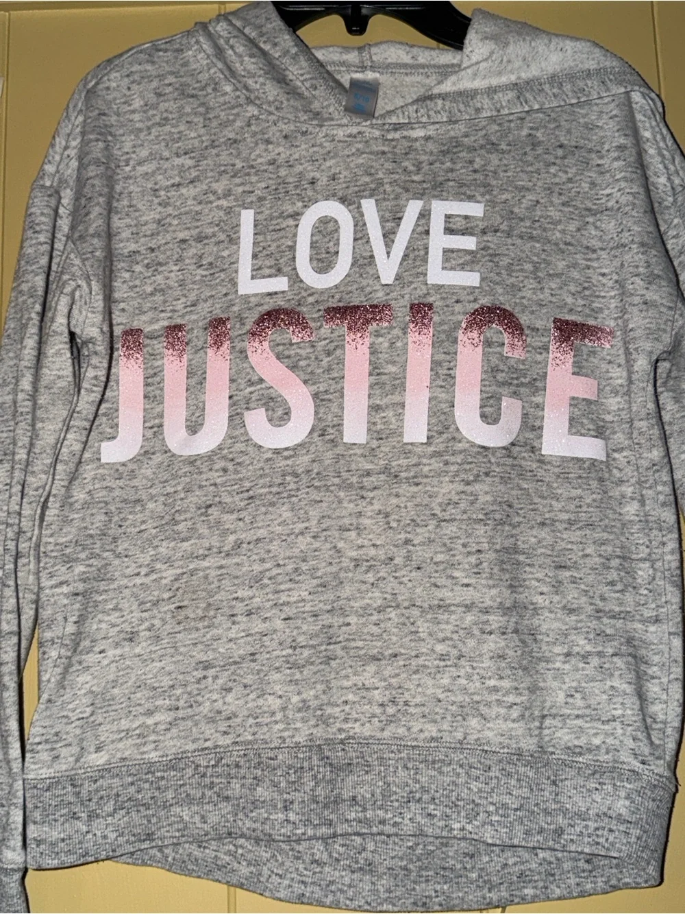 Justice Girls 8/10 Gray Love Justice Graphic Hoodie Pink Glitter
